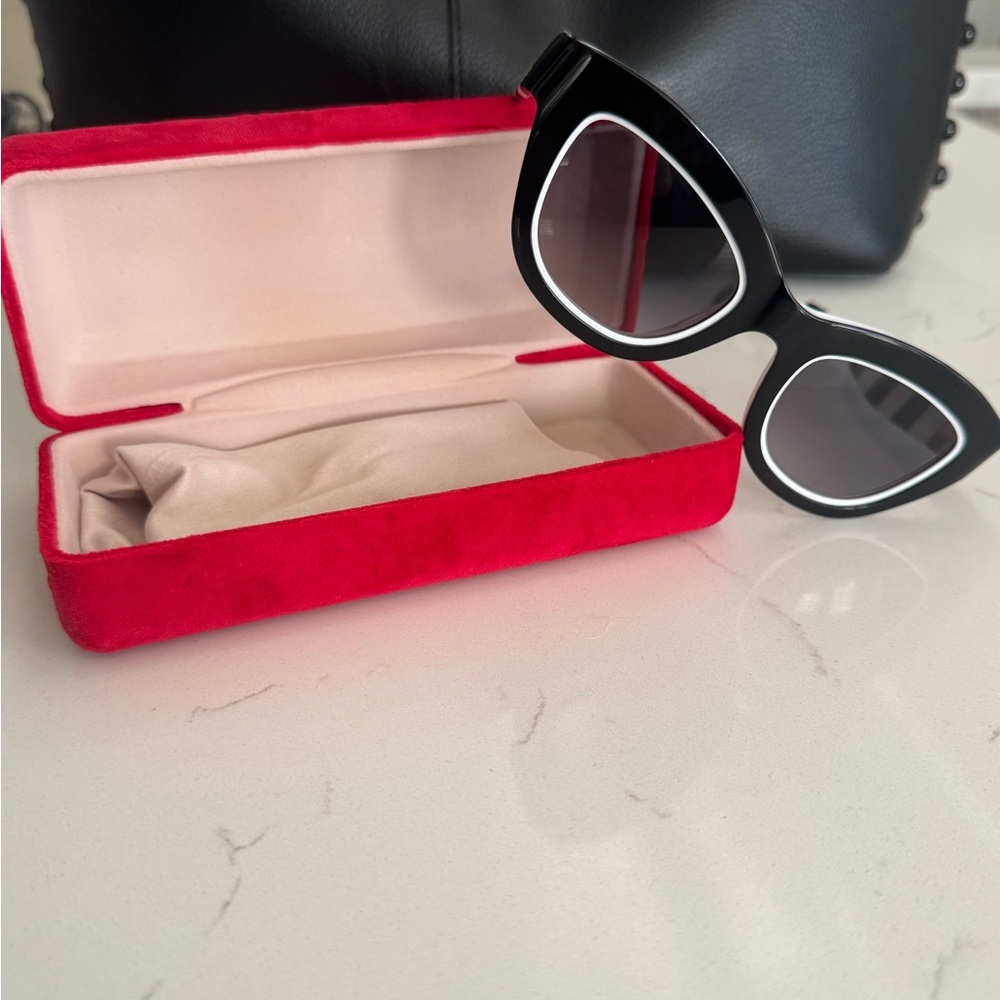 Carolina Herrera Black and White Cat-Eye Sunglasses with Red Case